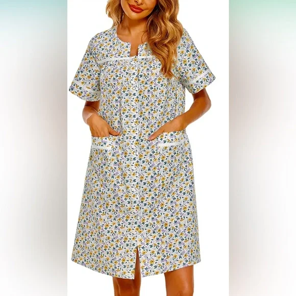 Ekouaer | Intimates & Sleepwear | Ekouaer Snapbutton Front Cotton Short  Sleeve House Dress | Poshmark